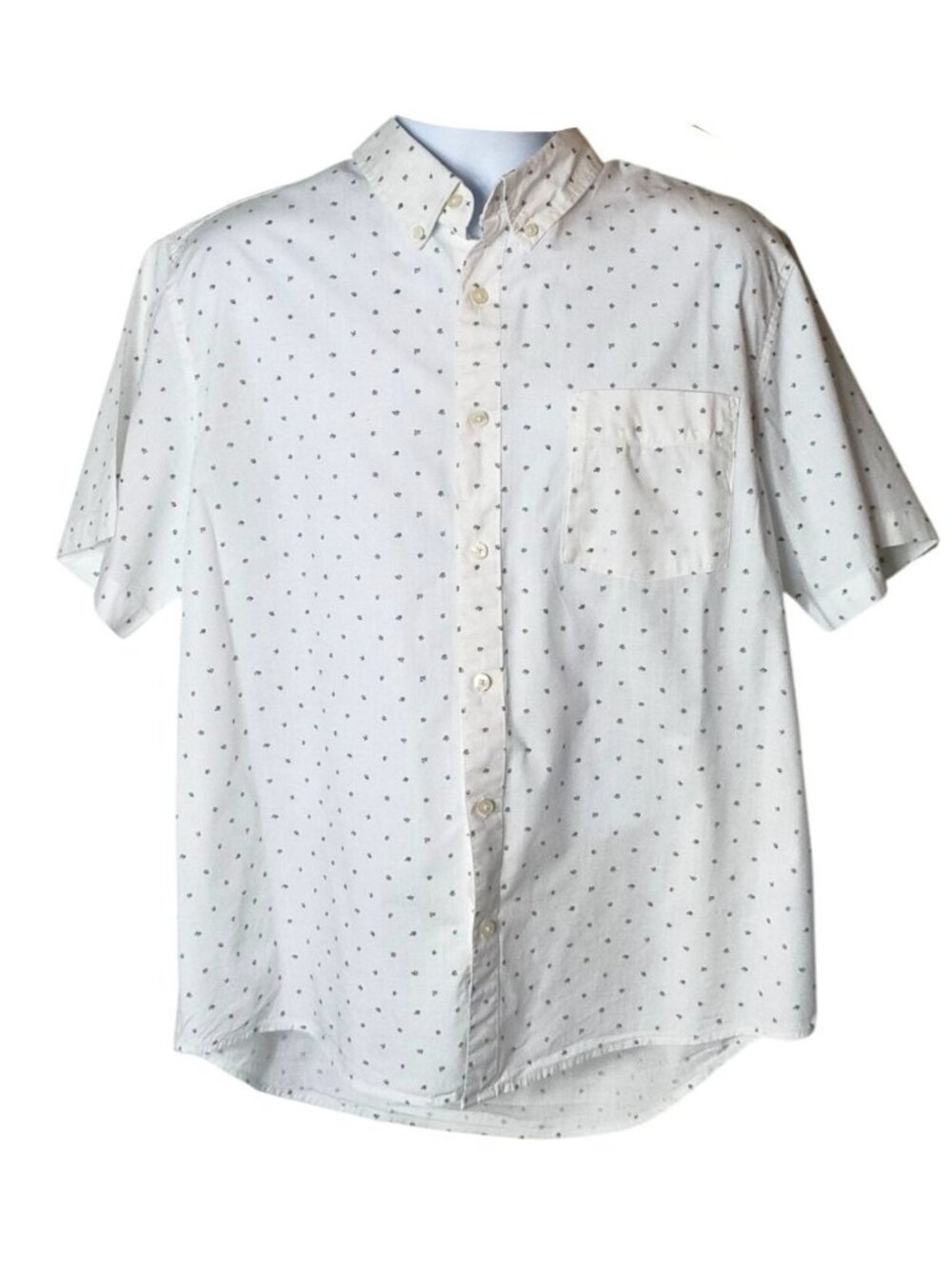 Free Assembly Mens XL Button-Down Shirt White Short Slv Black Floral Casual